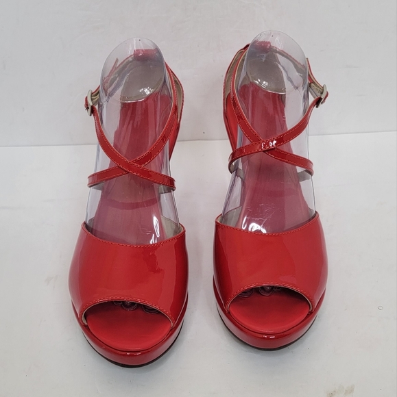 AGL ATTILIO GIUSTI LEOMBRUNI WEDGES SANDALS RED PATENT LEATHER SIZE 40 - Picture 2 of 14